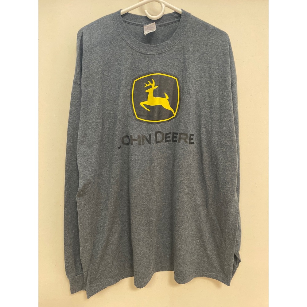 John Deere Mens 2XL Gray Long Sleeve Graphic T-Shirt Nothing Runs Like A Deere